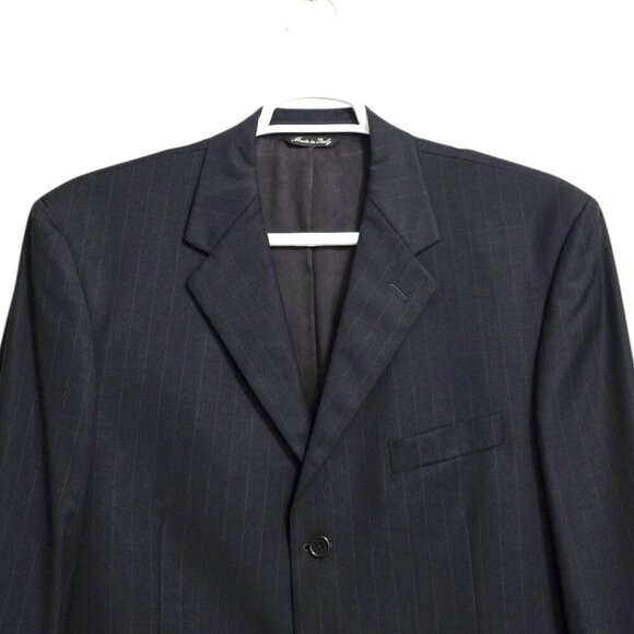 Adolfo Black Pinstripe Italian Super 120s Wool Single Breasted Blazer Sz 46R - Picture 2 of 12
